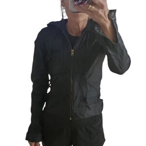 Rare! MIKE & CHRIS 100% leather lightweight hoodie zip up jacket